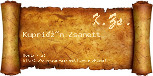 Kuprián Zsanett névjegykártya